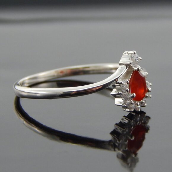 Genuine Mexican Fire Opal Pear Cut Ring in 925 Silver - Picture 3 of 7